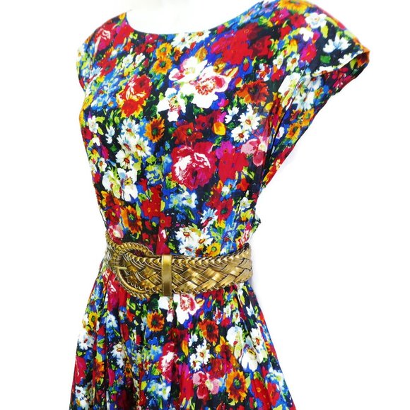 Alice & Olivia Matilda Dress Mini Vibrant Floral Bouquet Silk Boat Neck Pleated - Picture 3 of 14